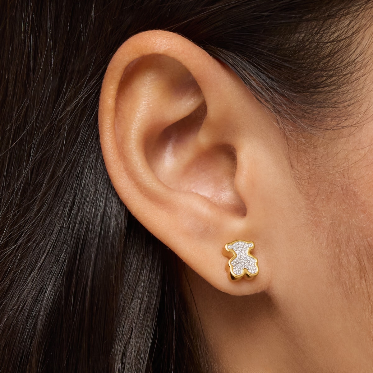 Pendientes oso con baño de oro 18 kt sobre plata y diamantes TOUS 1950
