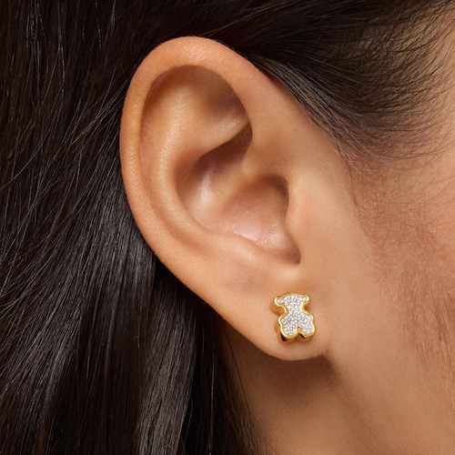 Pendientes oso con baño de oro 18 kt sobre plata y diamantes TOUS 1950