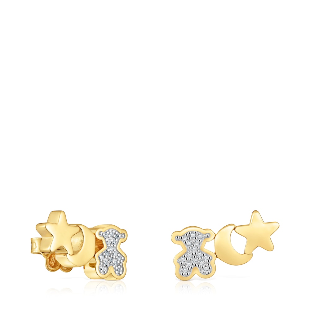 18kt gold plating over silver Climber earrings with diamonds TOUS 1950 18kt gold plating over silver Climber earrings with diamonds TOUS 1950