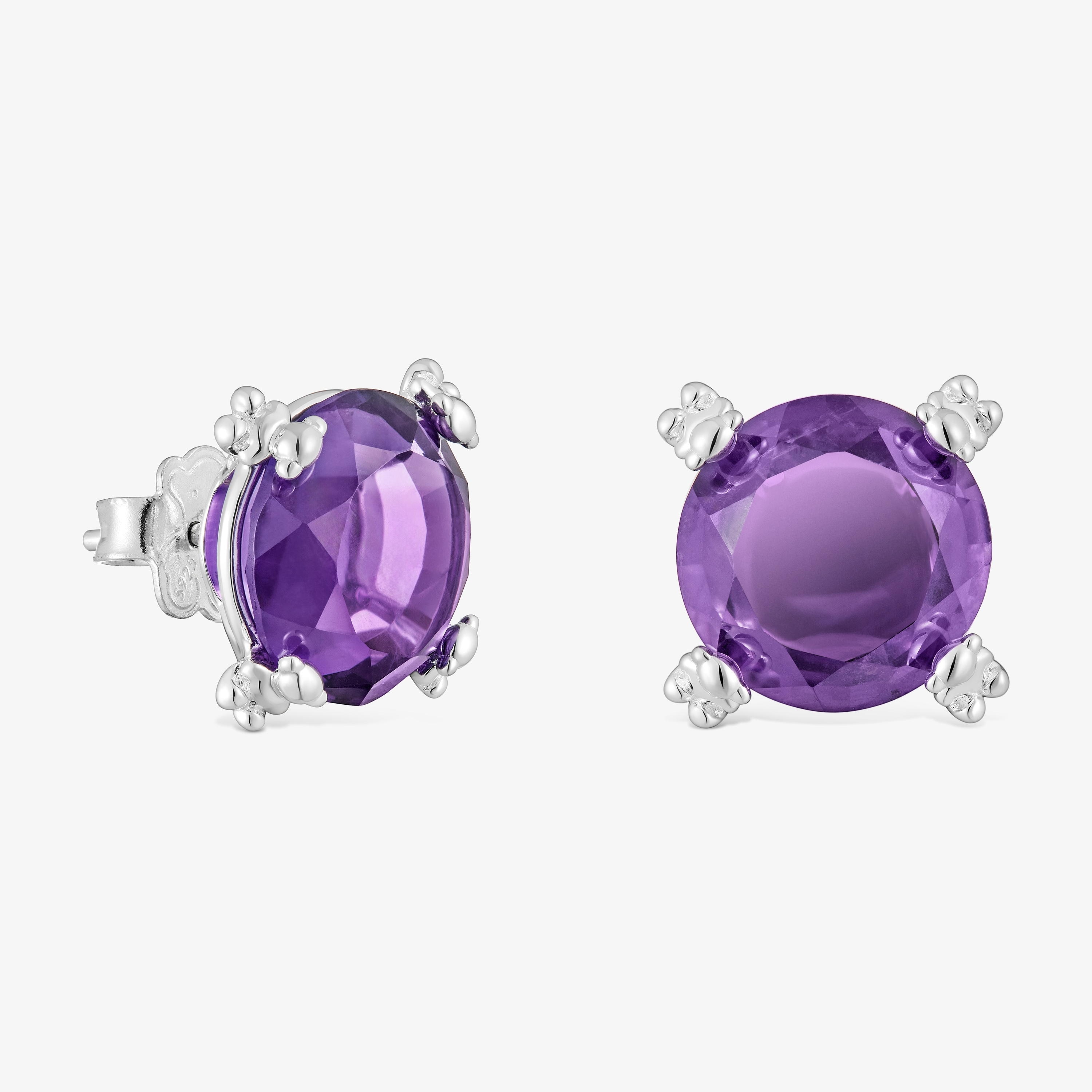 Silver Heart earrings with amethyst Color Pills