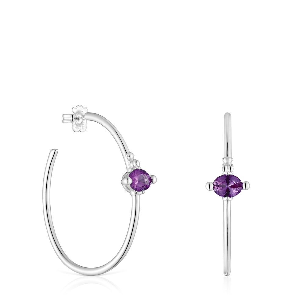 Silver hoop earrings and lab-grown lilac sapphire TOUS Color LGG