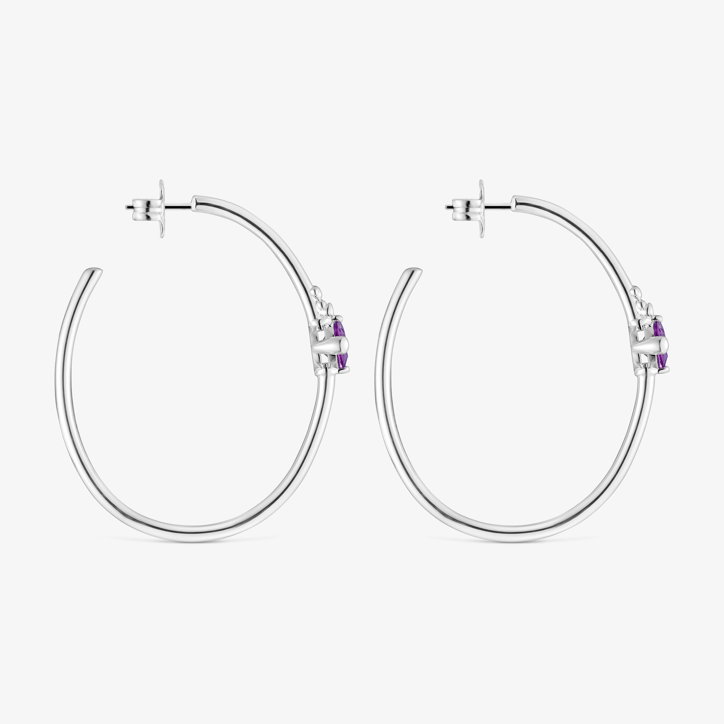 Silver hoop earrings and lab-grown lilac sapphire TOUS Color LGG