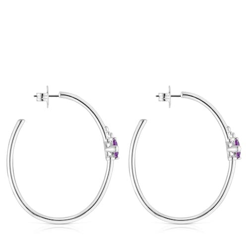 Pendientes de aro de plata y zafiro lila creado en laboratorio TOUS Color LGG