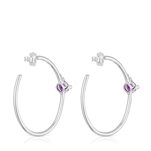 Pendientes de aro de plata y zafiro lila creado en laboratorio TOUS Color LGG