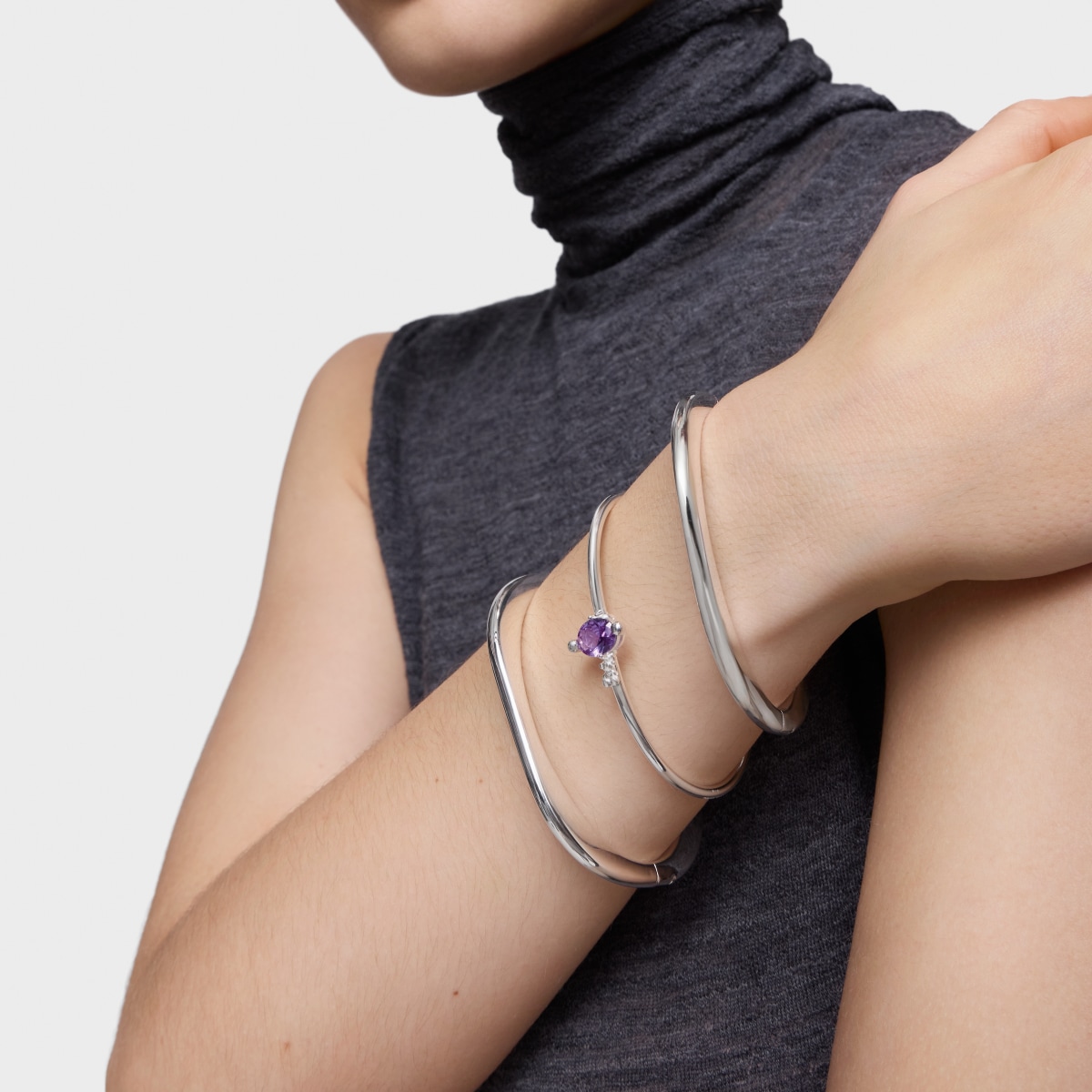 Silver Bangle with lab-grown lilac sapphire TOUS Color LGG