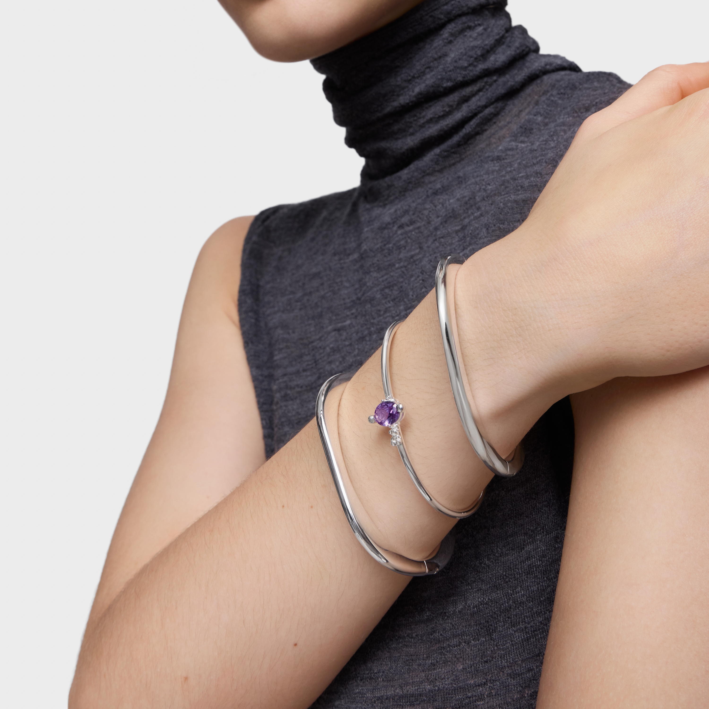 Silver Bangle with lab-grown lilac sapphire TOUS Color LGG