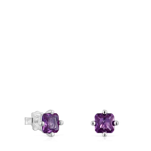 Silver earrings and 7 mm lab-grown lilac sapphire TOUS Color LGG