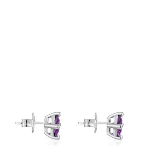 Silver earrings and 7 mm lab-grown lilac sapphire TOUS Color LGG