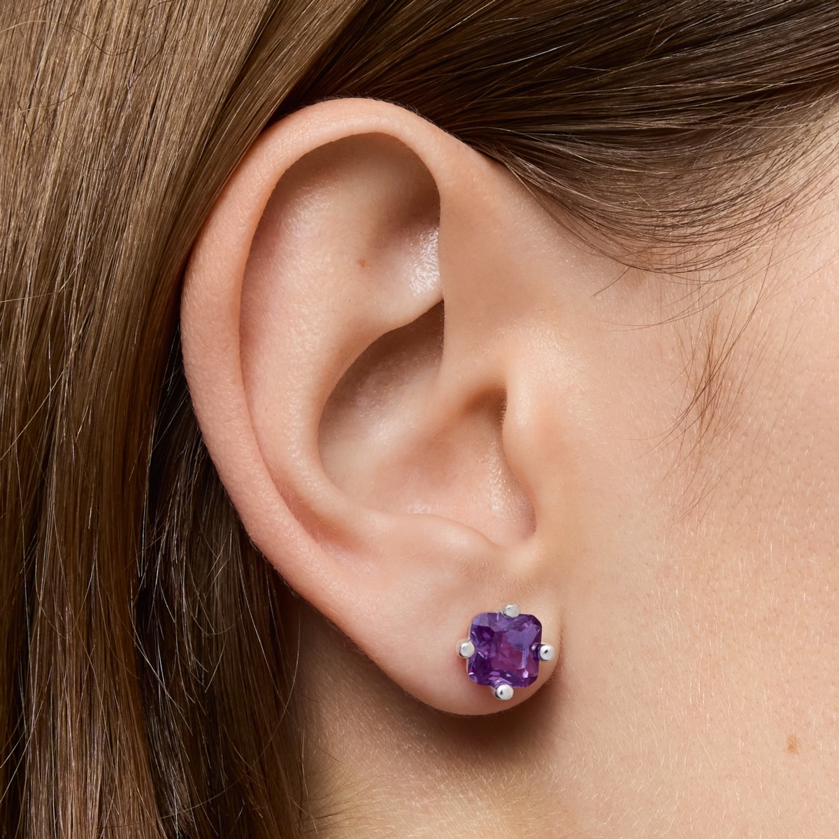 Pendientes de plata y zafiro lila creado en laboratorio 7 mm TOUS Color LGG