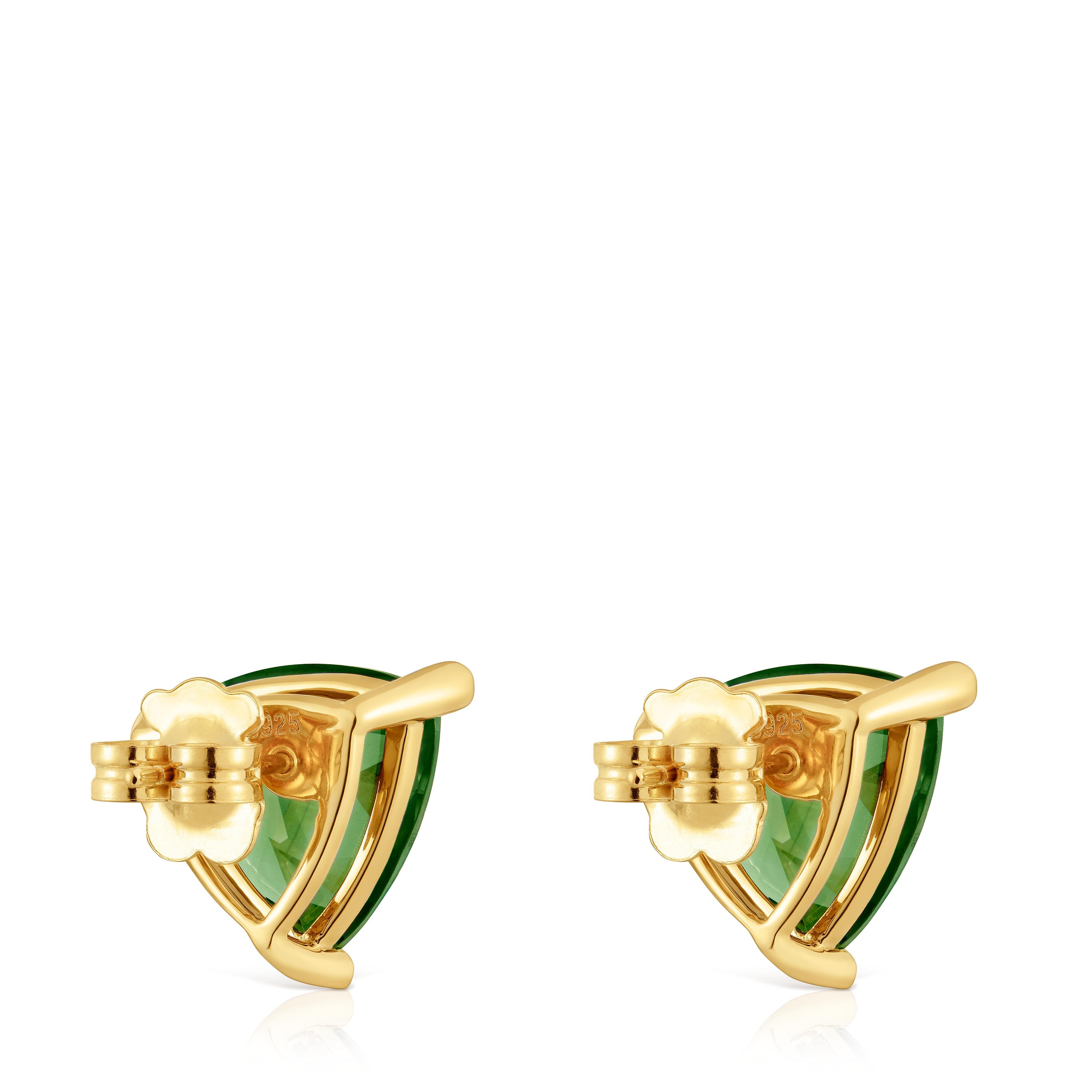 Earrings in 18kt gold plating over silver and green spinel created in the TOUS Color LGG