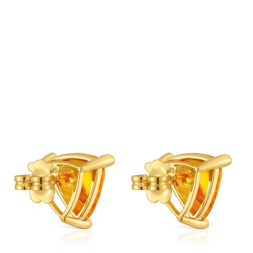 Pendientes con baño de oro 18 kt sobre plata y citrino creado en laboratorio TOUS Color LGG