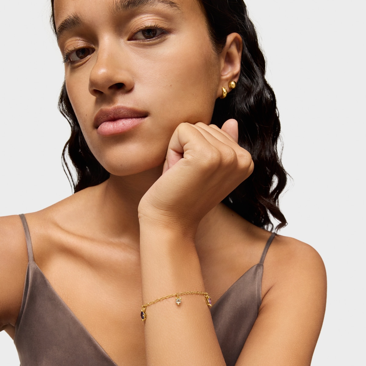 Pulsera cadena con baño de oro 18 kt sobre plata y gemas creadas en laboratorio TOUS Color LGG