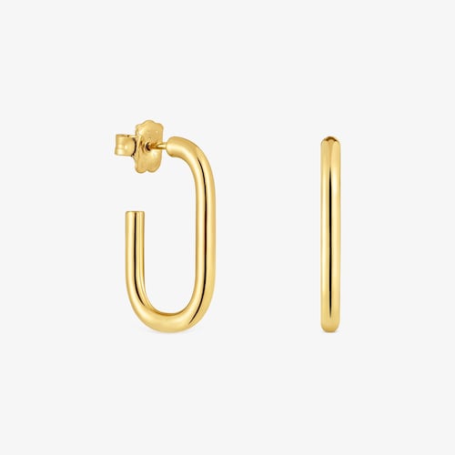 Aretes de aro largos con ba&ntilde;o de oro 18 kt sobre plata 25 mm Basicos