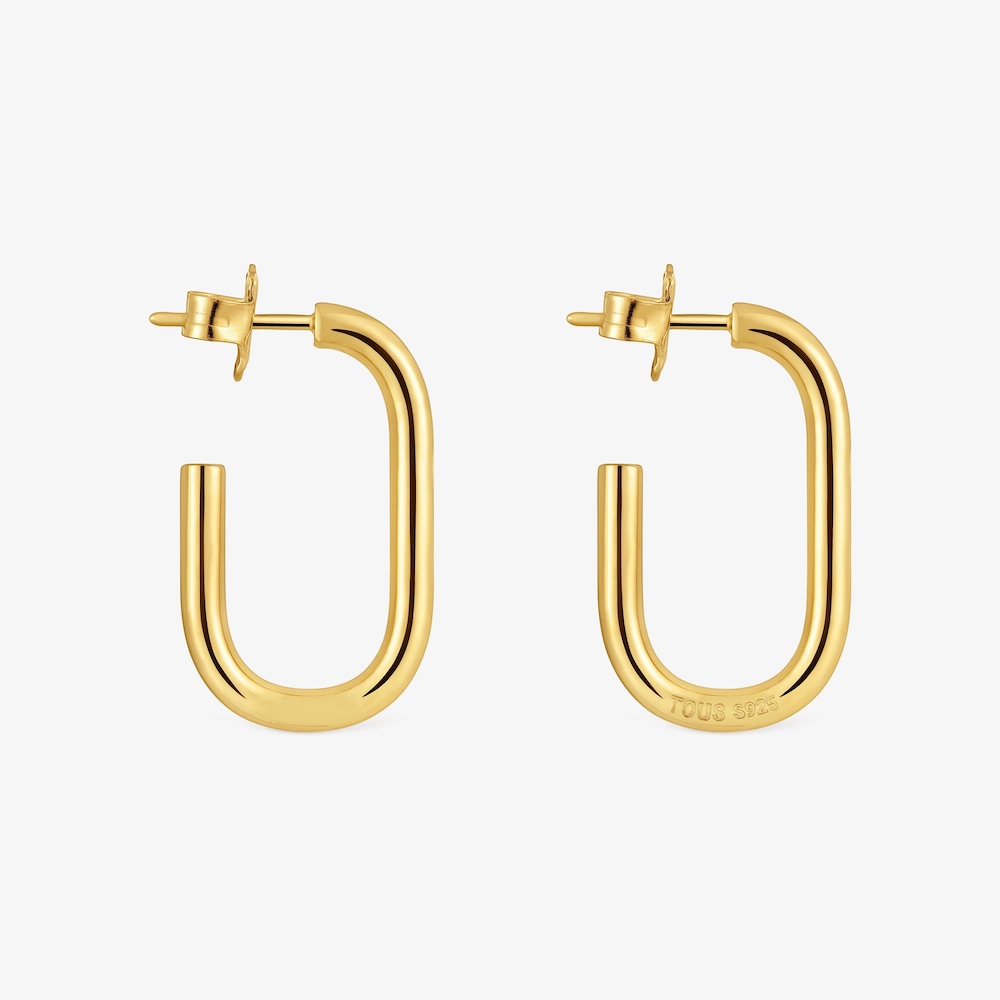 Pendientes de aro largos con ba&ntilde;o de oro 18 kt sobre plata 25 mm Basicos