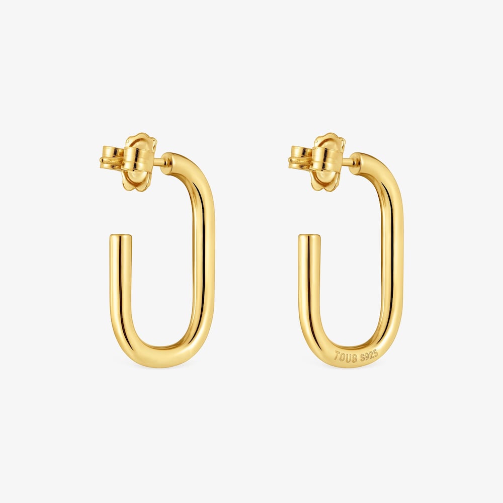 Pendientes de aro largos con ba&ntilde;o de oro 18 kt sobre plata 25 mm Basicos