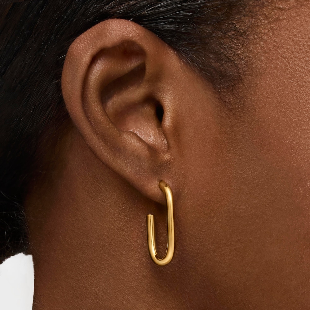 Pendientes de aro largos con ba&ntilde;o de oro 18 kt sobre plata 25 mm Basicos