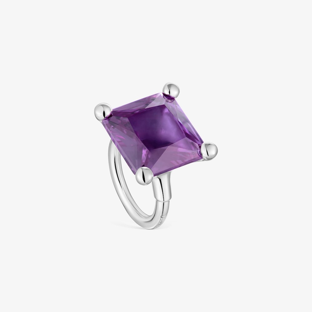 Large silver ring and lab-grown lilac sapphire TOUS Color LGG