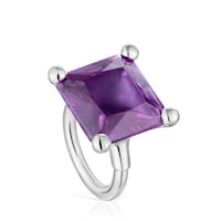 Large silver ring and lab-grown lilac sapphire TOUS Color LGG