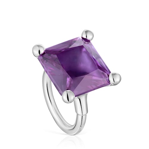 Large silver ring and lab-grown lilac sapphire TOUS Color LGG