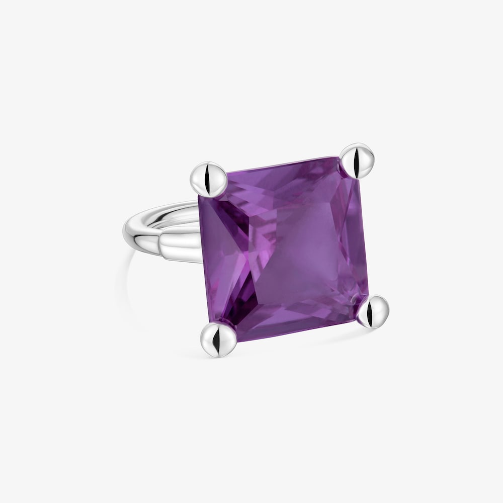 Large silver ring and lab-grown lilac sapphire TOUS Color LGG