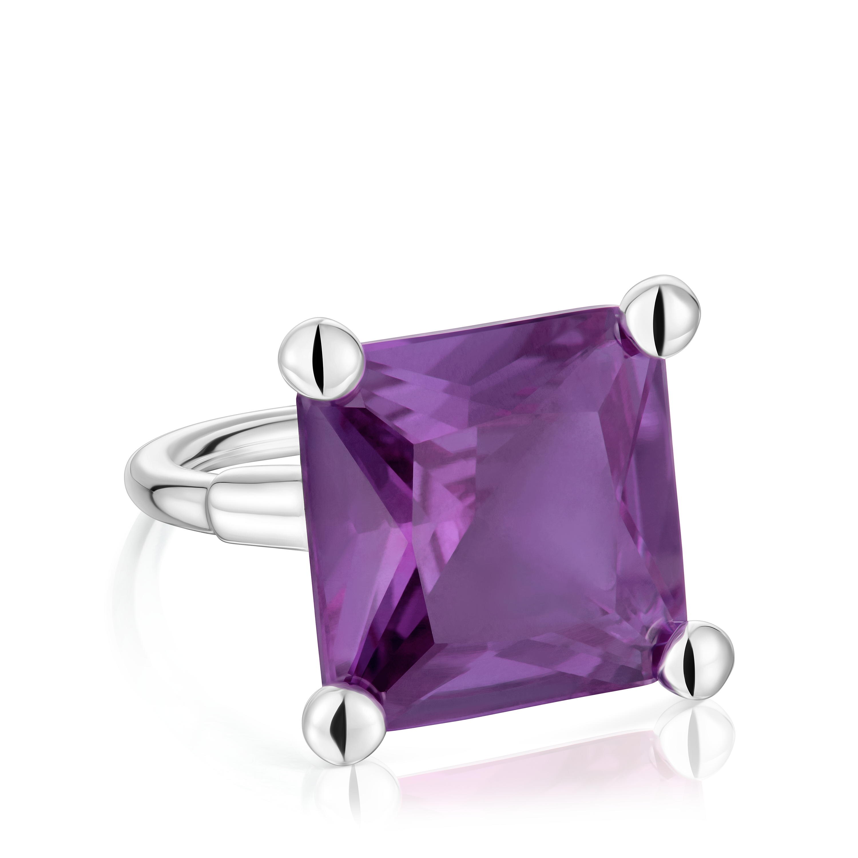 Large silver ring and lab-grown lilac sapphire TOUS Color LGG