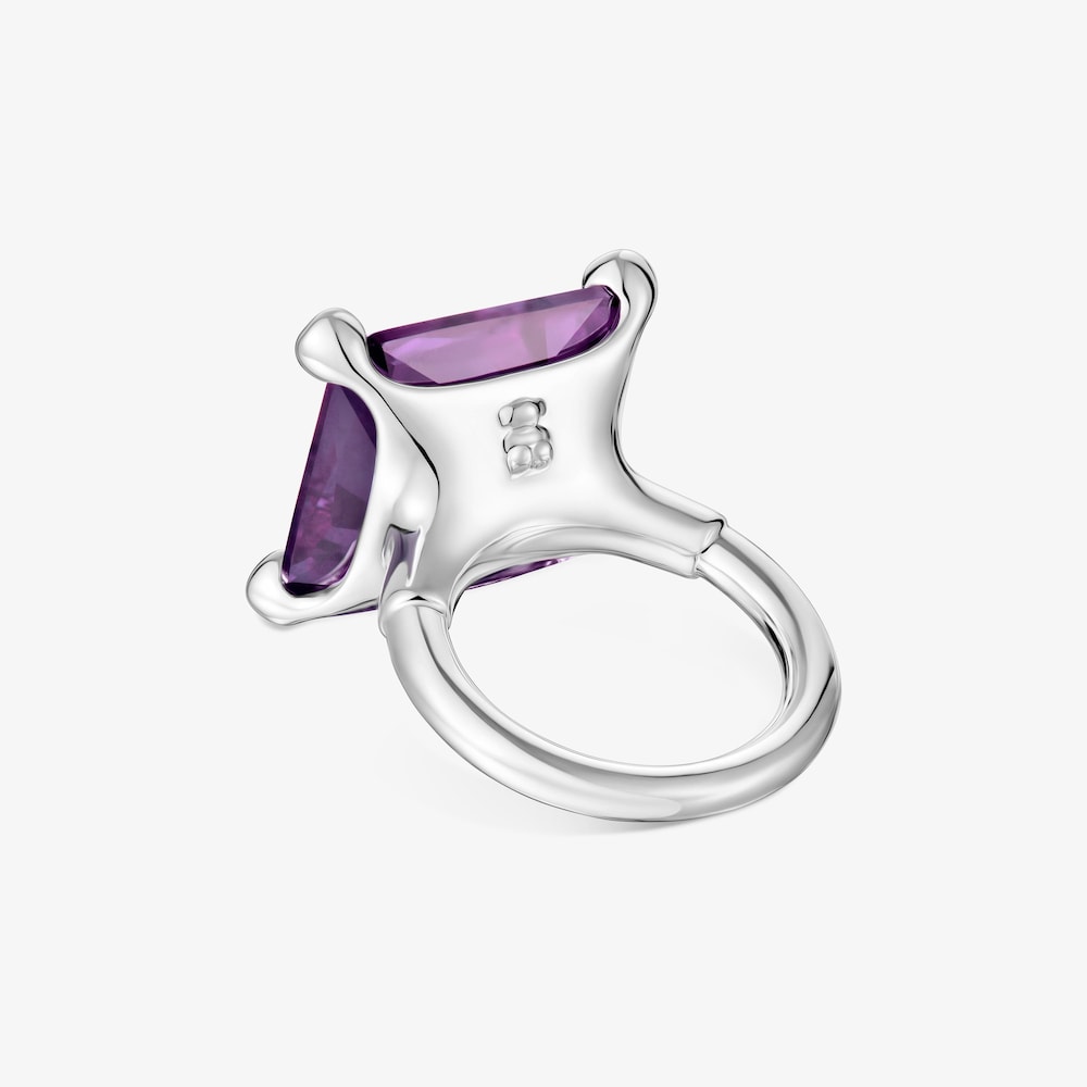Large silver ring and lab-grown lilac sapphire TOUS Color LGG