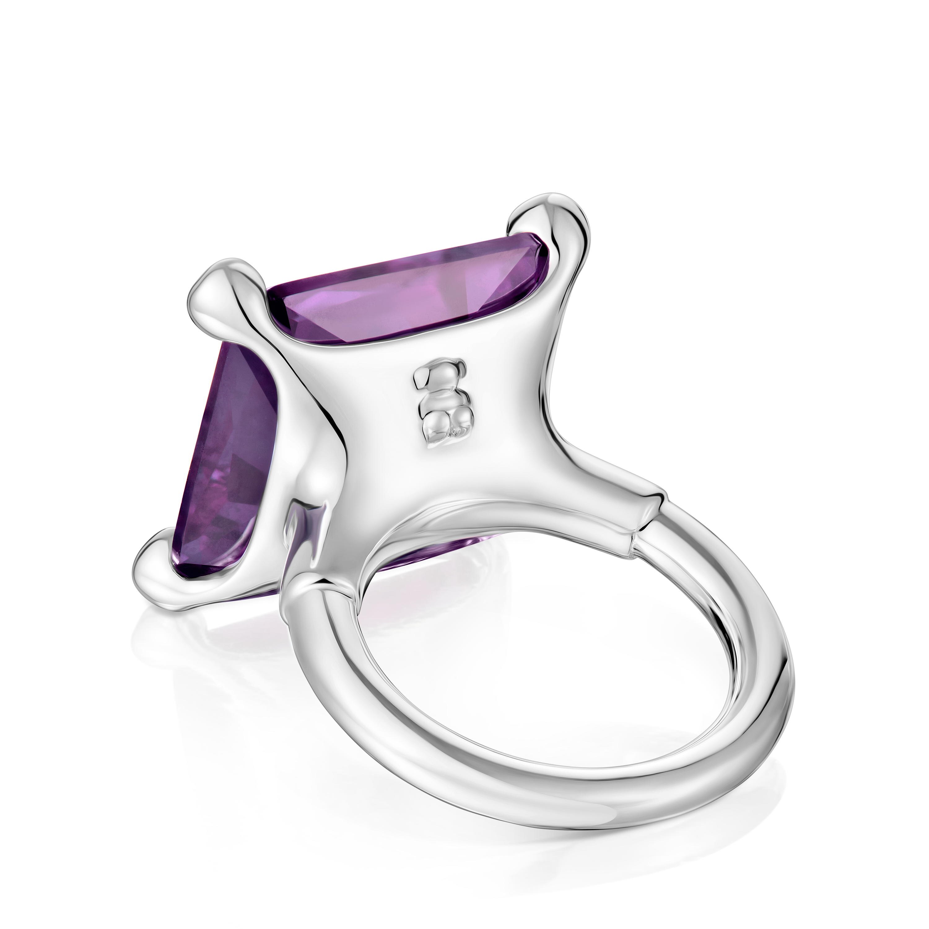 Large silver ring and lab-grown lilac sapphire TOUS Color LGG
