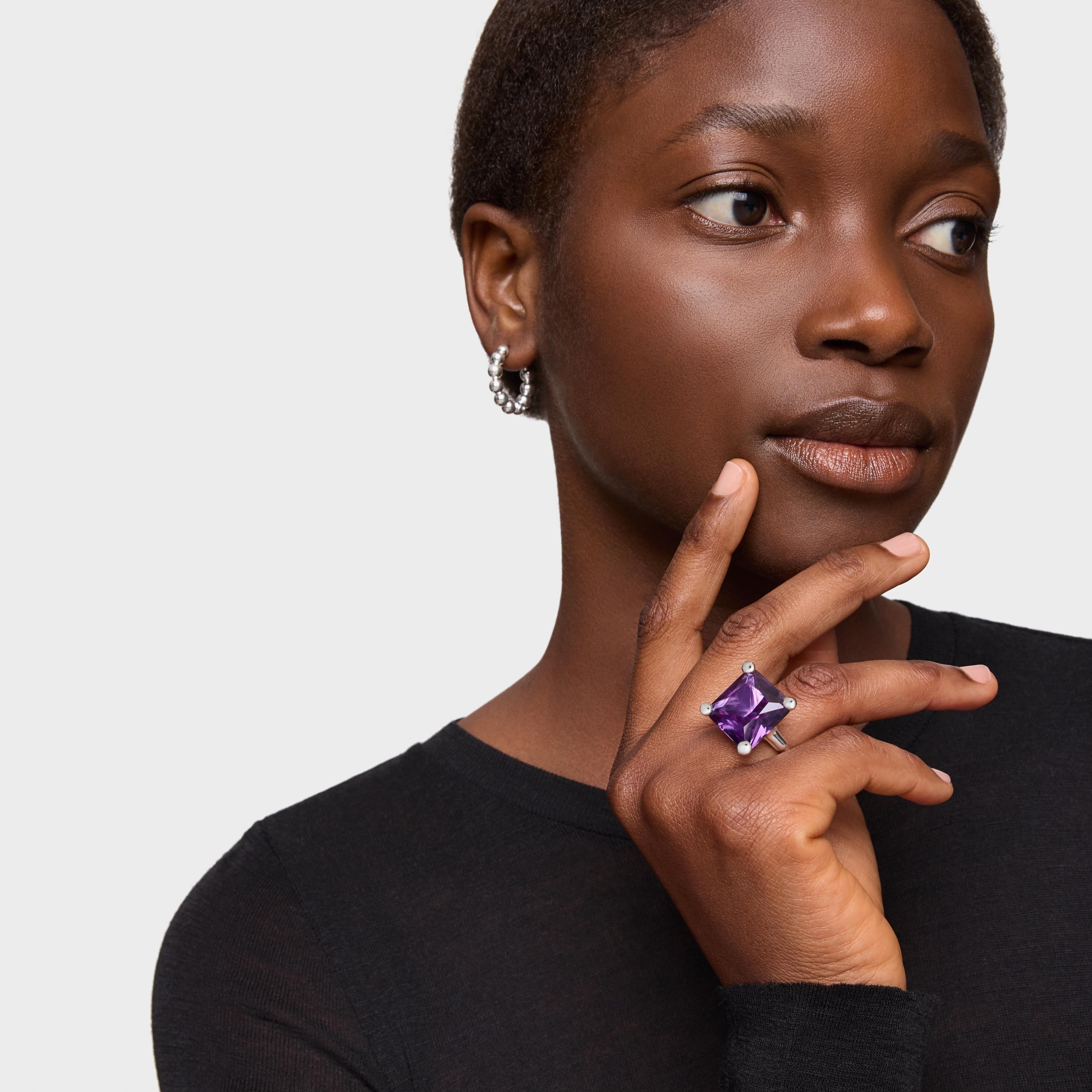 Large silver ring and lab-grown lilac sapphire TOUS Color LGG