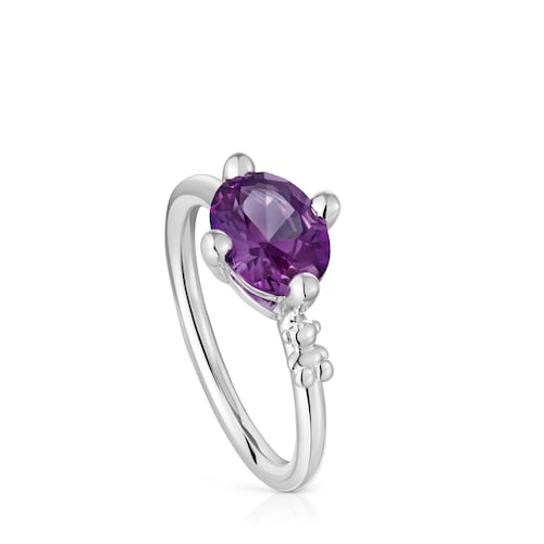 Small silver Ring with lab-grown lilac sapphire TOUS Color LGG