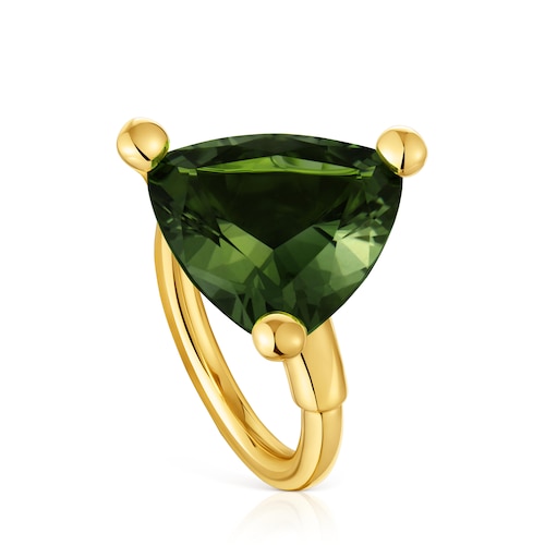 Large Ring in 18kt gold plating over silver and lab-grown green spinel TOUS Color LGG