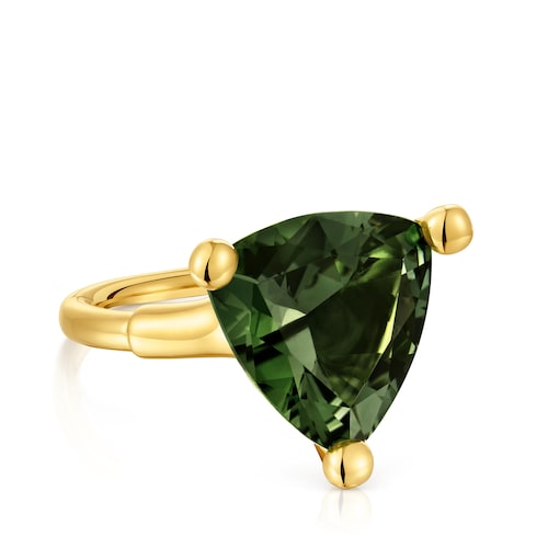 Large Ring in 18kt gold plating over silver and lab-grown green spinel TOUS Color LGG
