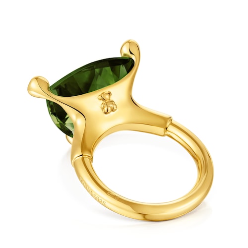 Large Ring in 18kt gold plating over silver and lab-grown green spinel TOUS Color LGG
