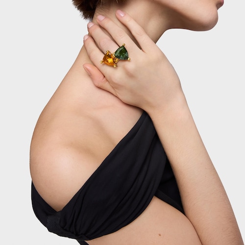 Large Ring in 18kt gold plating over silver and lab-grown green spinel TOUS Color LGG