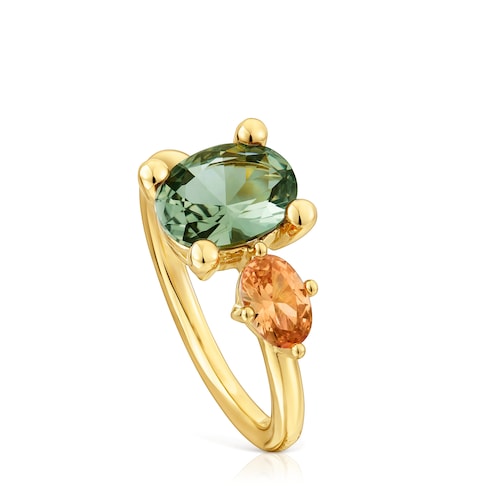 Anillo mediano con baño de oro 18 kt sobre plata, espinela y citrino creados en laboratorio TOUS Color LGG