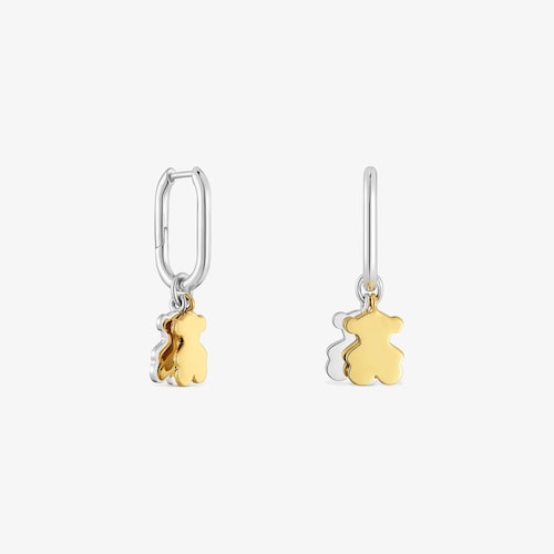 Małe dwukolorowe kolczyki kreolki z motywem misia Sweet Dolls