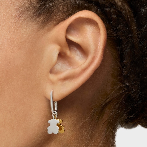 Sweet Dolls two-tone small Hoop earrings with bear motif