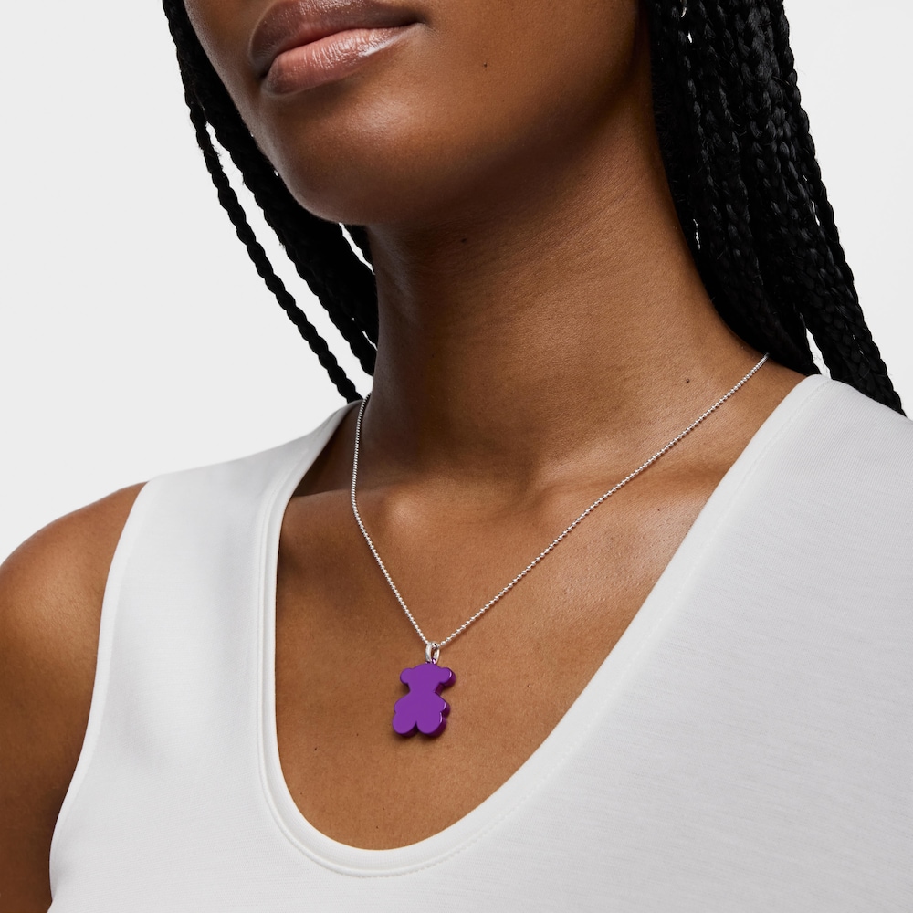 Colgante oso mediano de acero en color lila Sweet Dolls