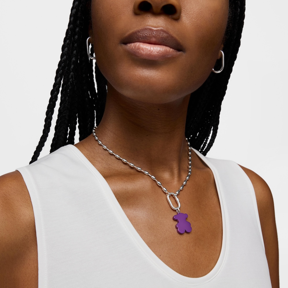 Colgante oso mediano de acero en color lila Sweet Dolls