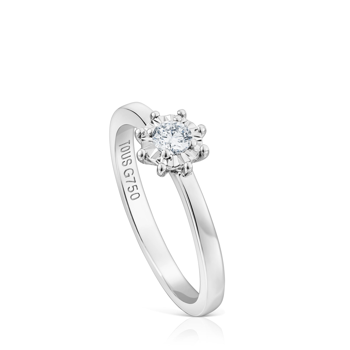 Tous - Anillo Rosetón Pequeño De Oro Blanco Y Diamantes 0.15ct Les Classiques Talla 12