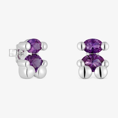 Boucles d&rsquo;oreilles motif ourson en argent et saphir lilas cr&eacute;&eacute; en laboratoire 13&nbsp;mm Color Bear LGG image number 0