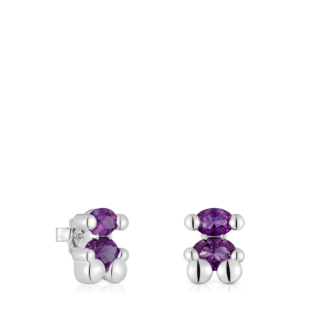 mm silver bear motif Earrings with lab-grown sapphire Color Bear LGG