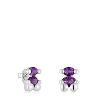 Pendientes motivo oso de plata y zafiro lila creado en laboratorio 13 mm Color Bear LGG