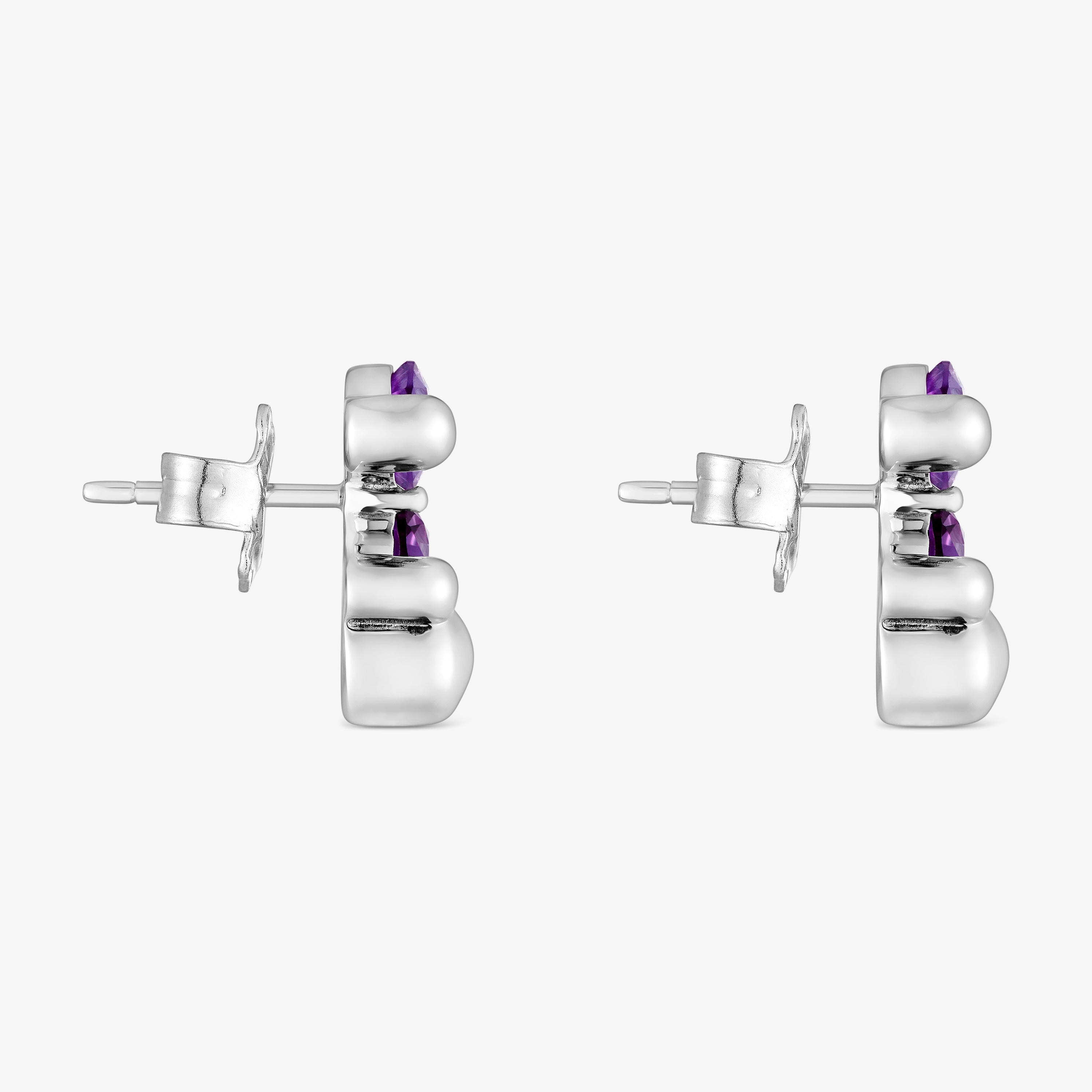 mm silver bear motif Earrings with lab-grown lilac sapphire Color Bear LGG