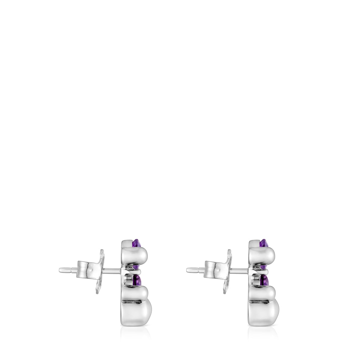 13 mm silver bear motif Earrings with lab-grown lilac sapphire Color Bear LGG