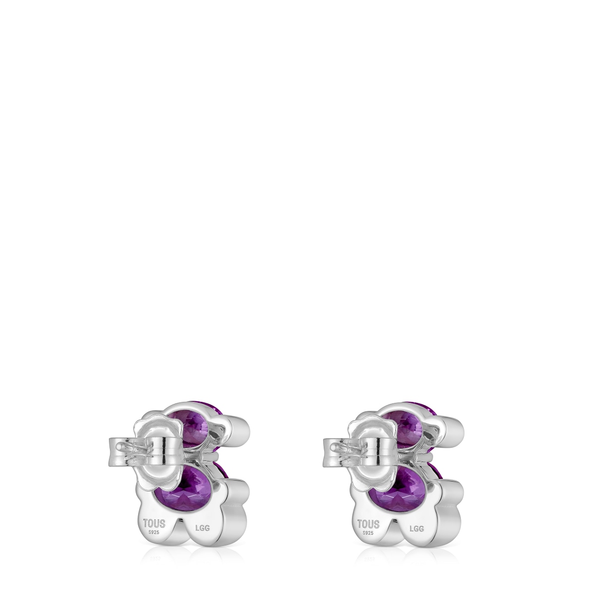 13 mm silver bear motif Earrings with lab-grown lilac sapphire Color Bear LGG