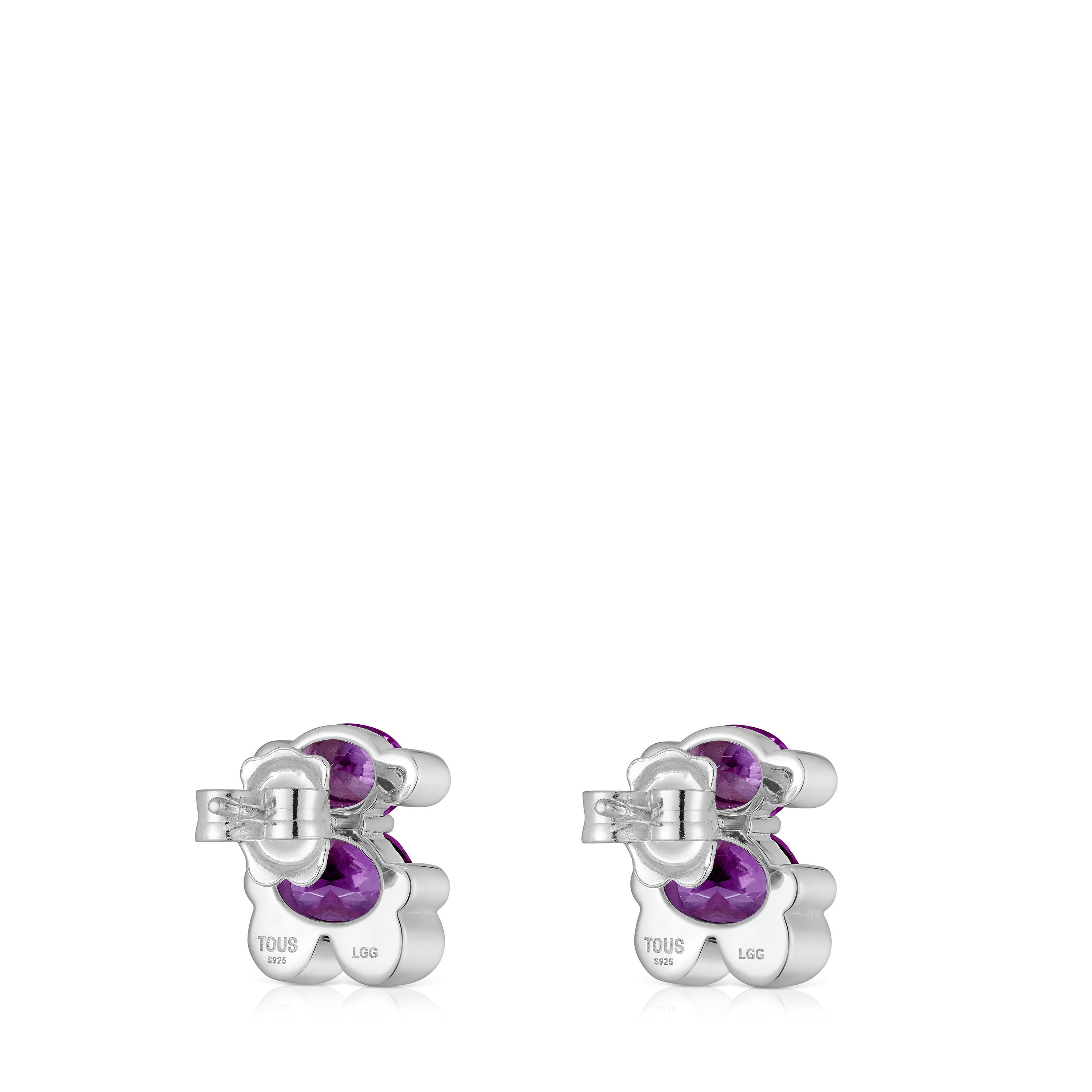 mm silver bear motif Earrings with lab-grown lilac sapphire Color Bear LGG