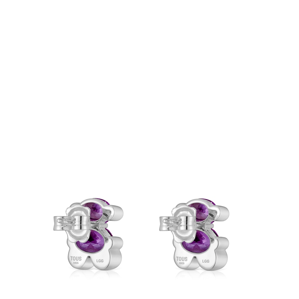 Pendientes motivo oso de plata y zafiro lila creado en laboratorio 13 mm Color Bear LGG image number 2