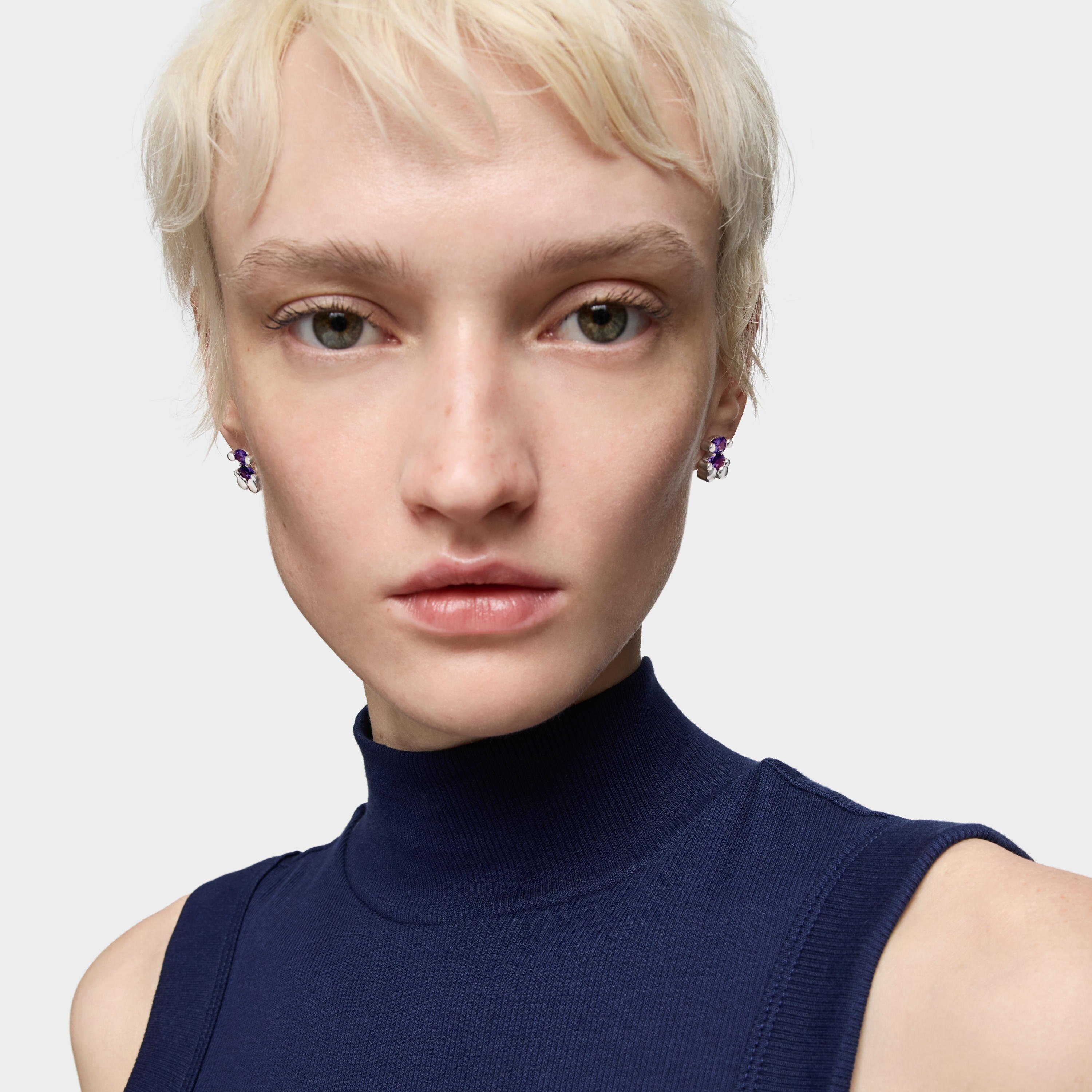 mm silver bear motif Earrings with lab-grown lilac sapphire Color Bear LGG