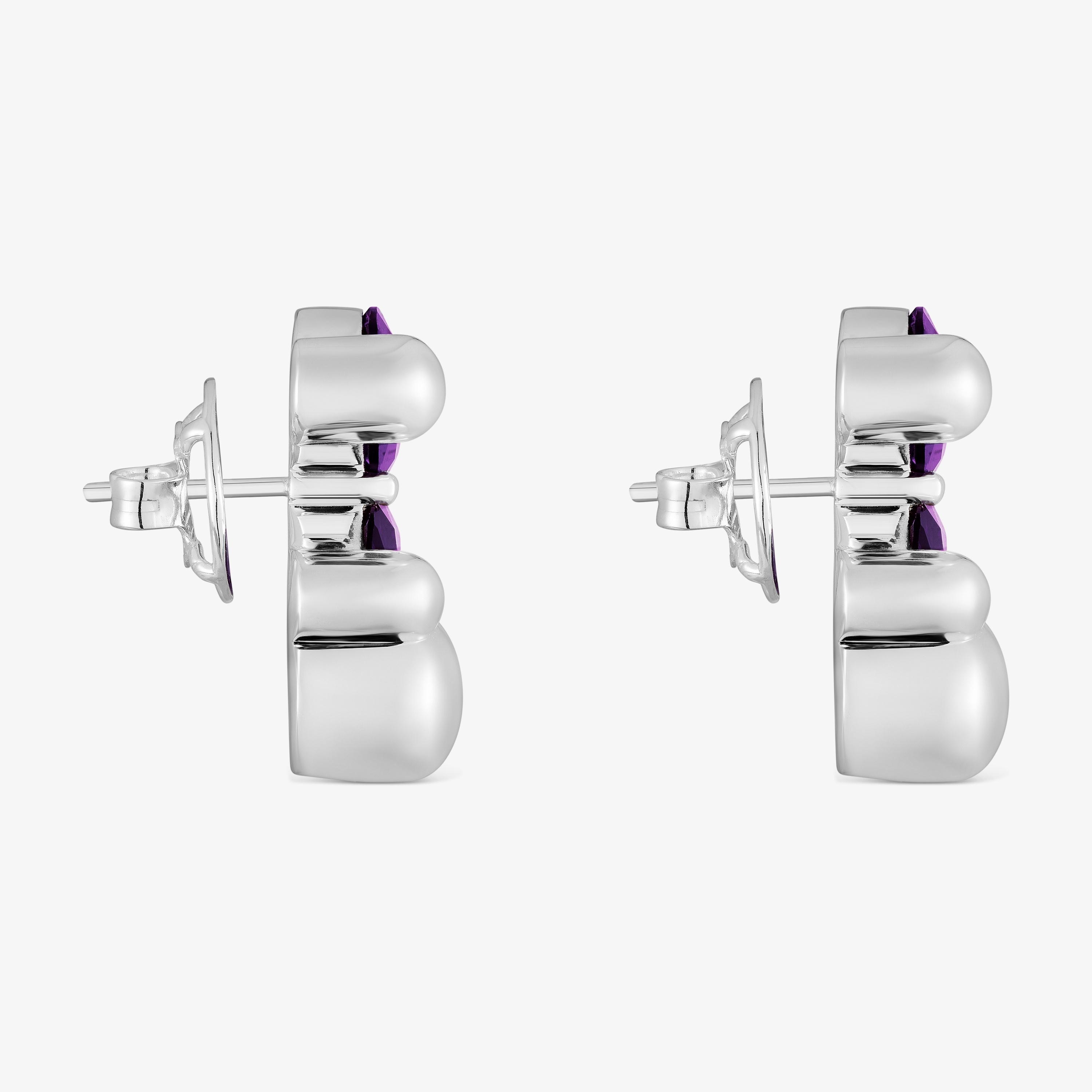 mm silver bear motif Earrings with lab-grown sapphire Color Bear LGG
