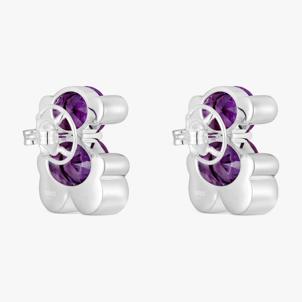 Boucles d&rsquo;oreilles motif ourson en argent et saphir lilas cr&eacute;&eacute; en laboratoire 23&nbsp;mm Color Bear LGG
